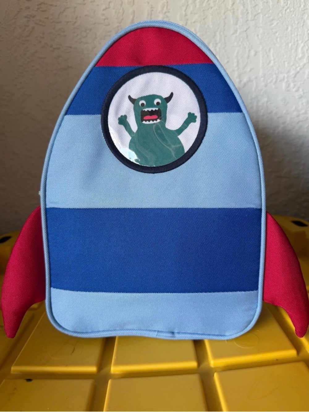 Gymboree Striped Rocket lunch bag with Monster Patch - Blue & Red